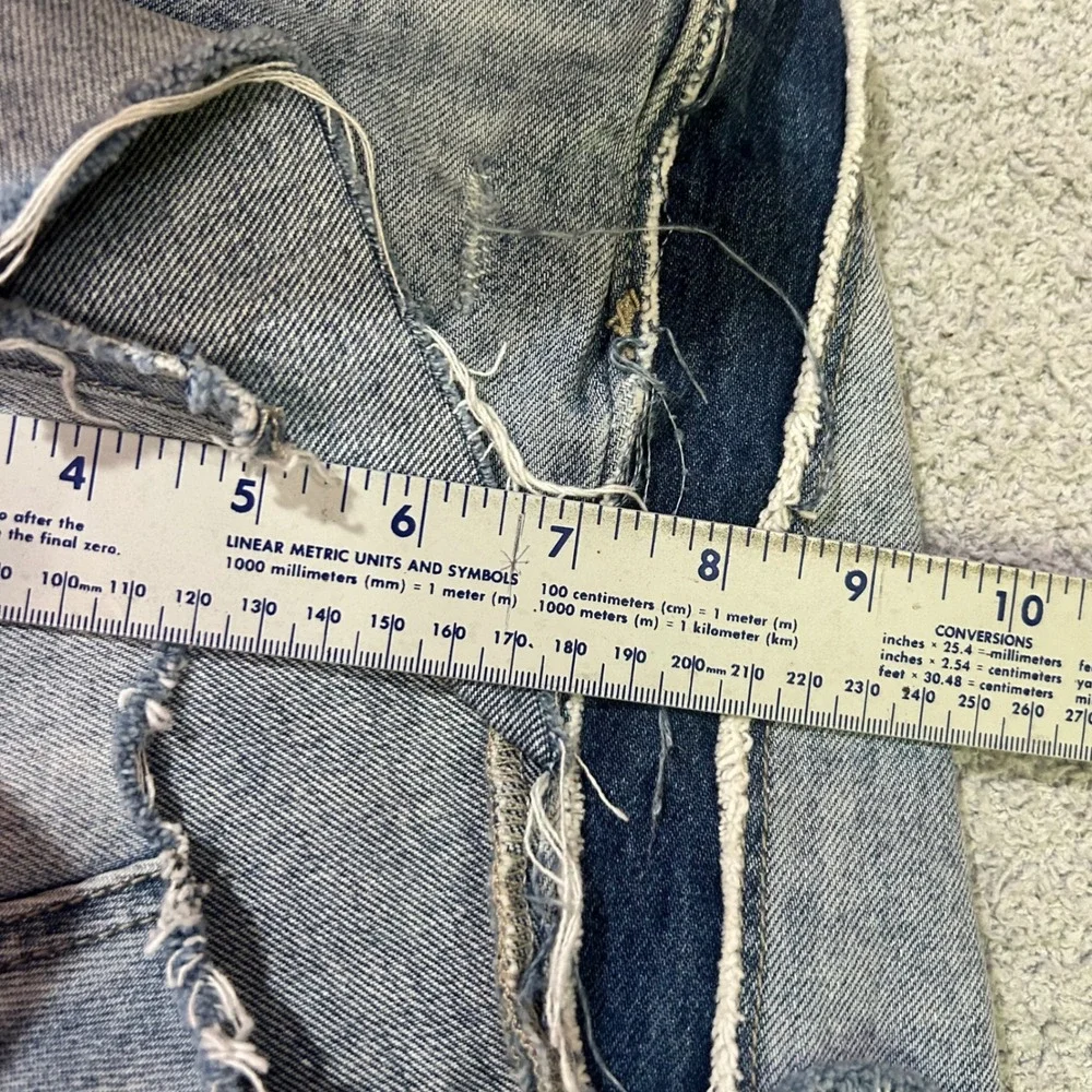 One x OneTeaspoon Denim Shorts Saints 25 Blue Distressed Two-Tone Raw Hem Grunge